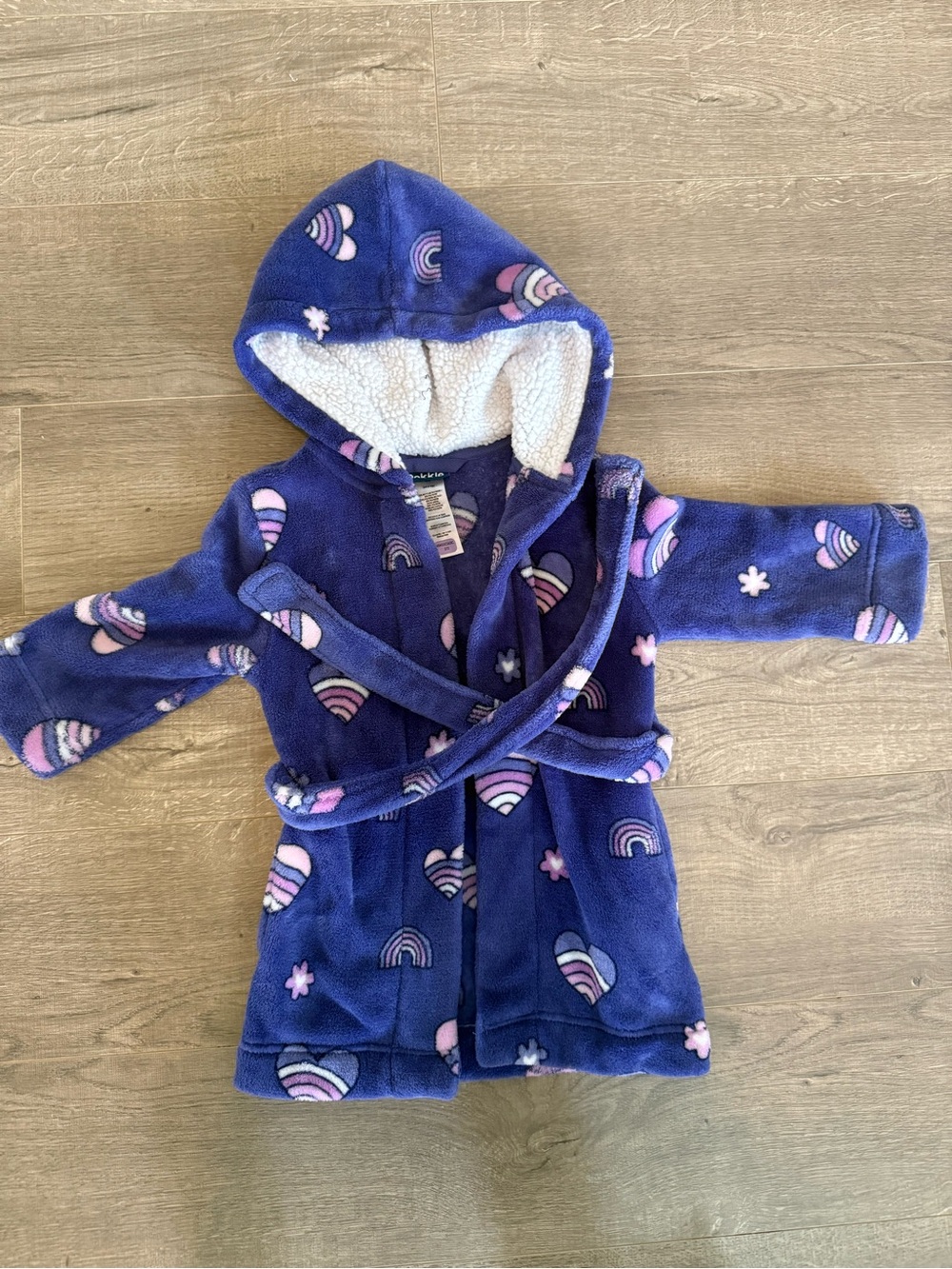 Pekkle Kids Size 3T Purple Fleece Hooded Robe – Hearts & Rainbows